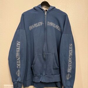 Vintage Harley Davidson Blue Zip Up Biker Hoodie 2XL 26x29